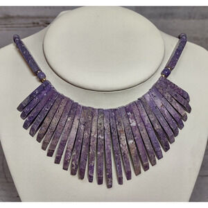 Vintage Purple Stone Mineral Gold Beaded Tribal Ethnic Style Necklace 20.75"